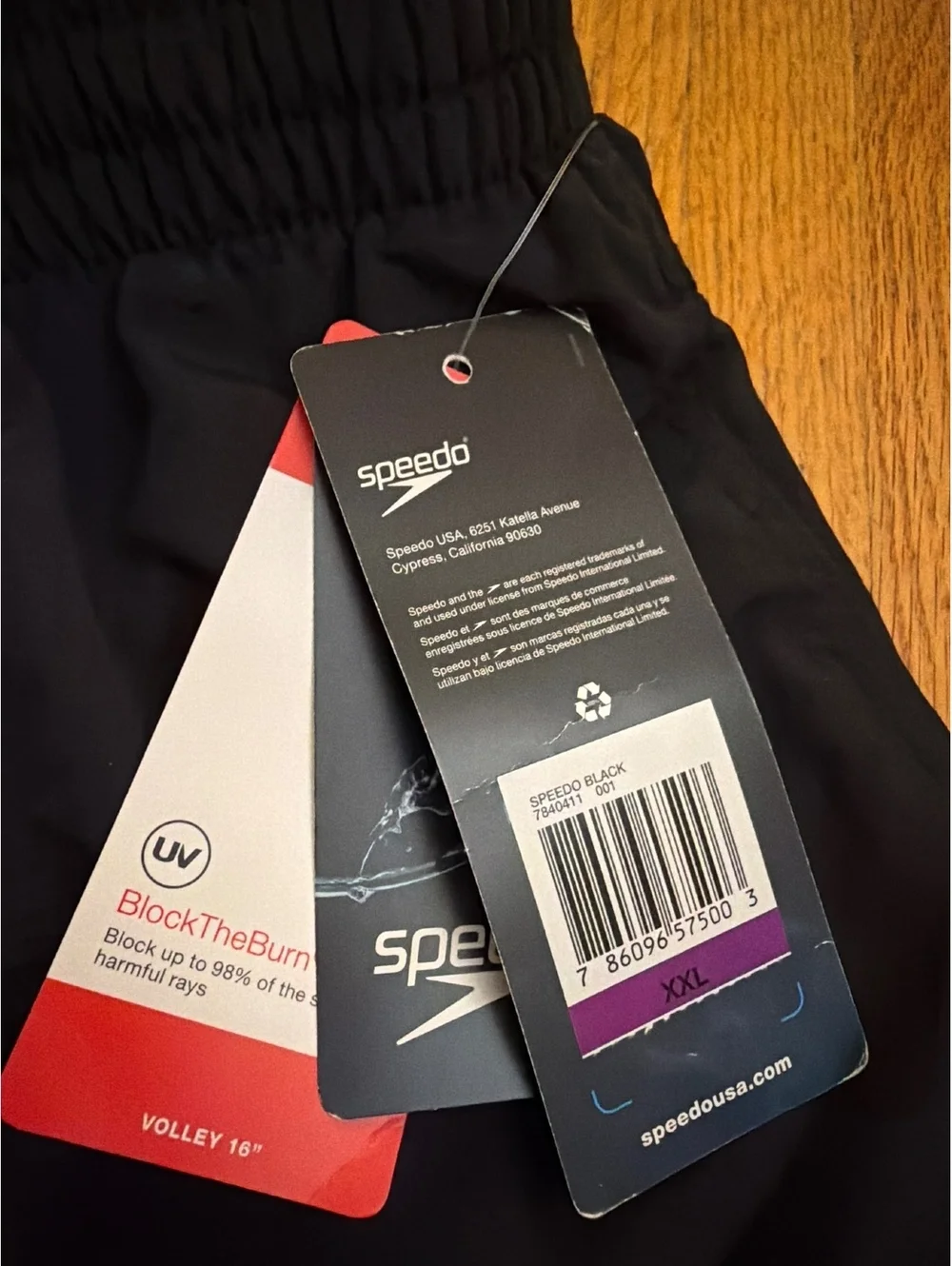 NWT men’s black Speedo short swim trunks